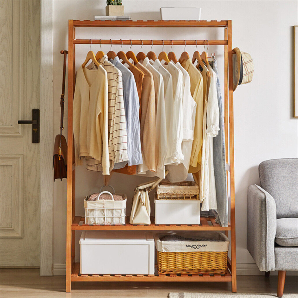 Bamboo Garment Rack Portable Laundry Storage Nature